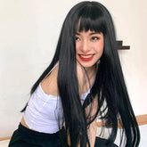 26 Inch Long Black Straight Wig With Bangs For Party & Daily Use